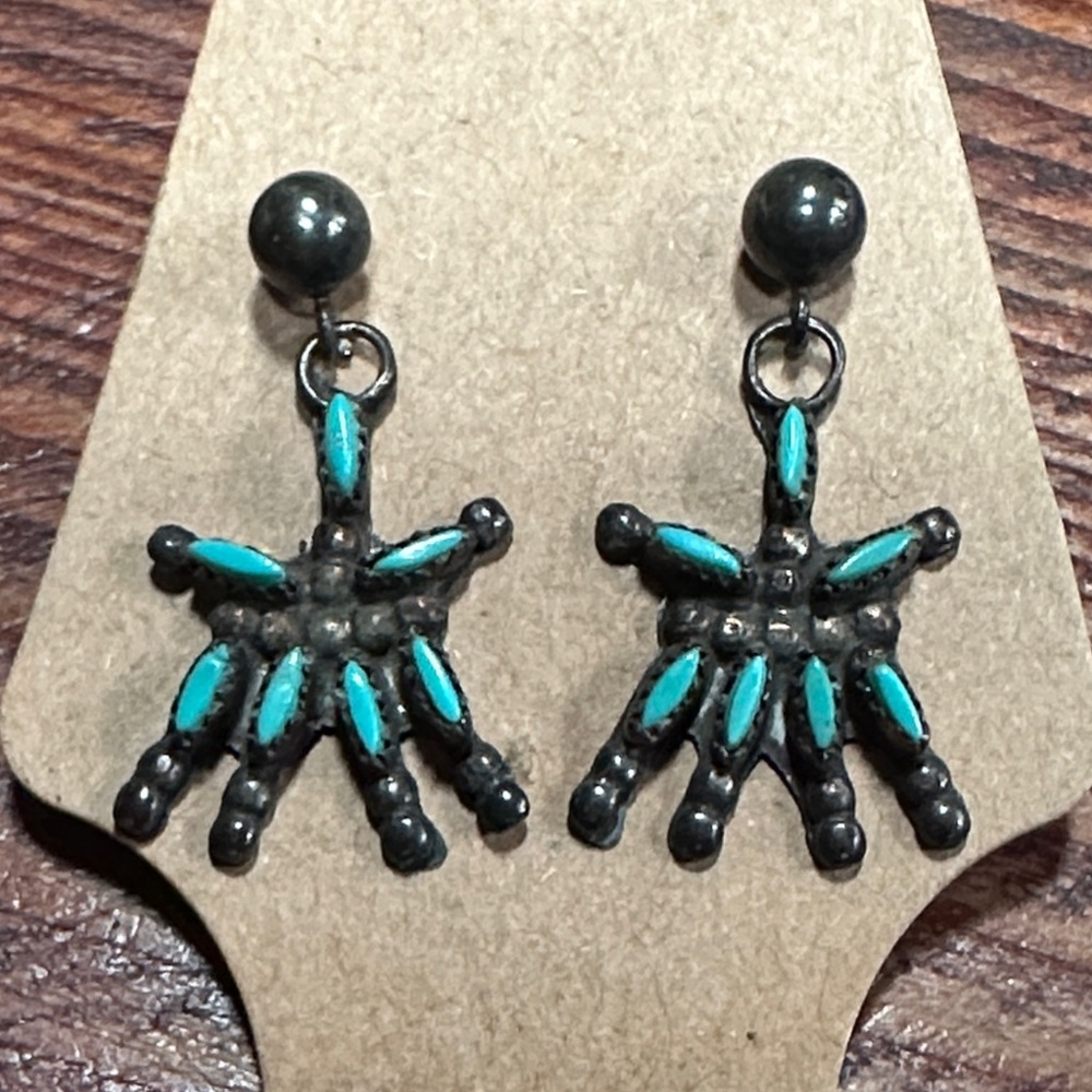 Sterling Silver Turquoise Southwest Earrings Petit Point